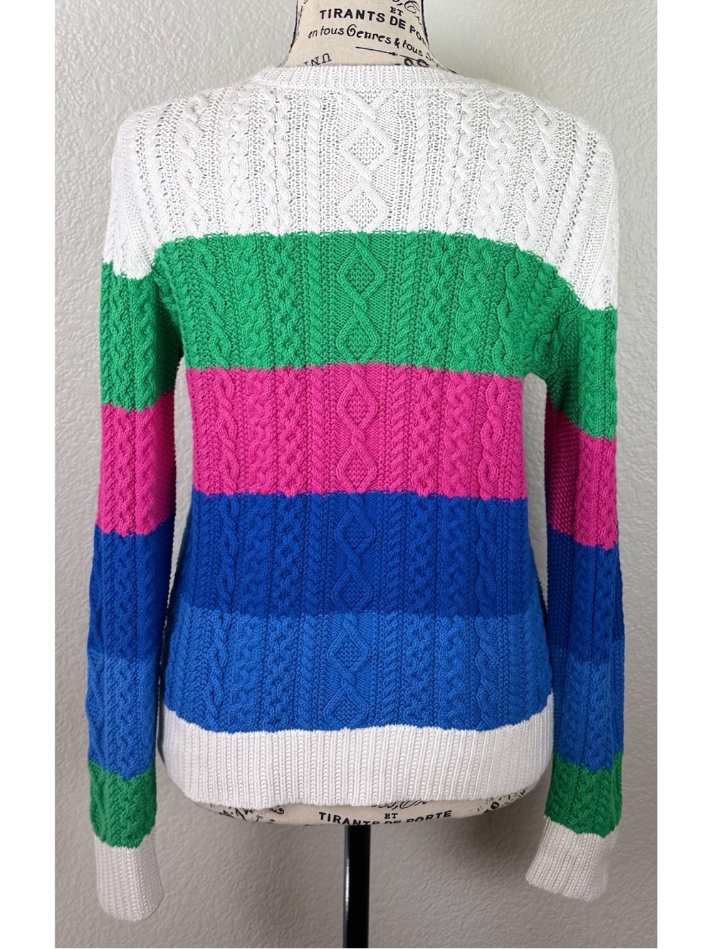 Polo Ralph Lauren Y2K Multicolor Striped Cable-Knit Pullover Sweater Small - Picture 4 of 14